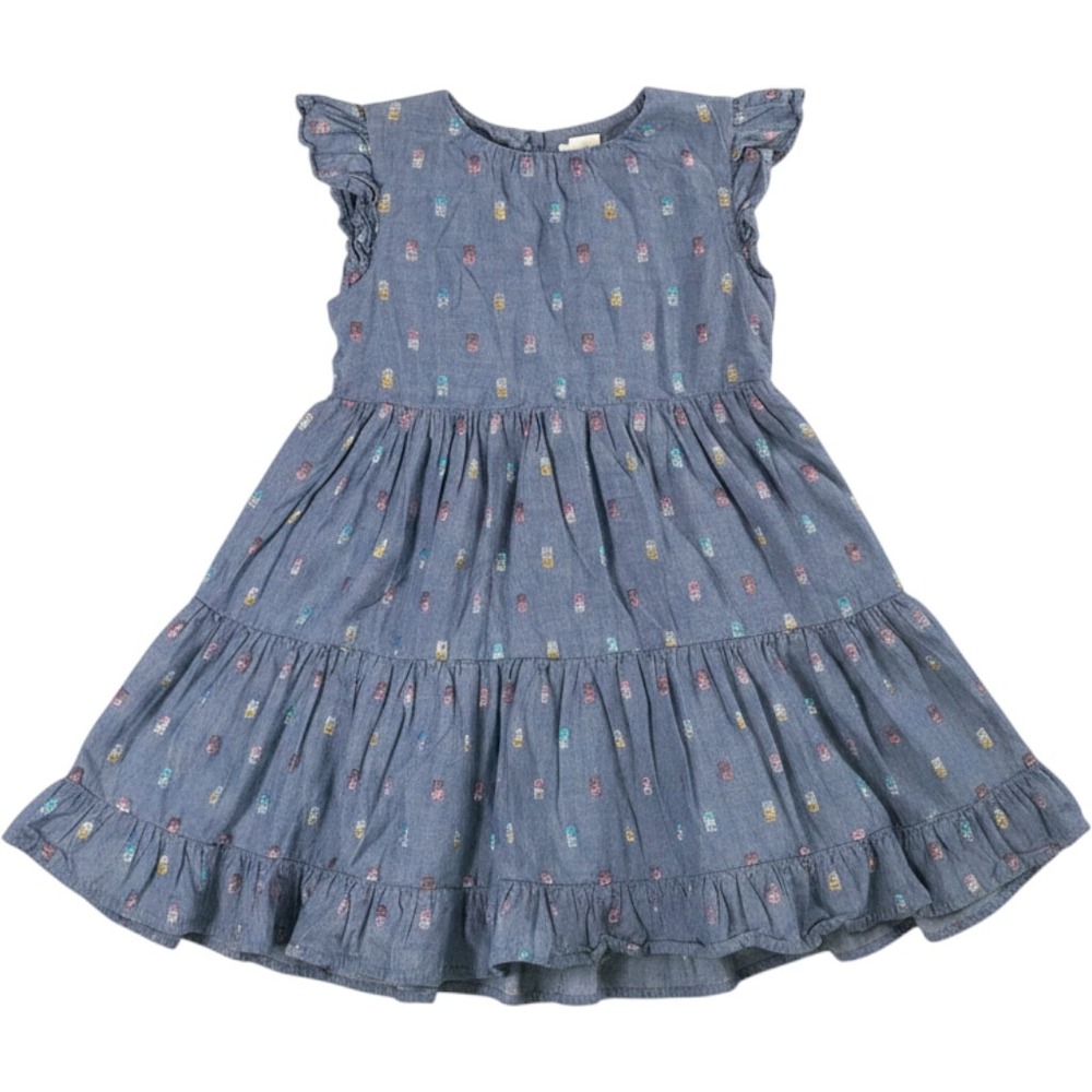 Crewcuts Tiered Dress Girls Size 6 Blue Chambray Metallic Rainbow Ruffle School